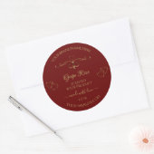 金ゴールドの装飾ハートの濃い赤の製品ラベル ラウンドシール (封筒)