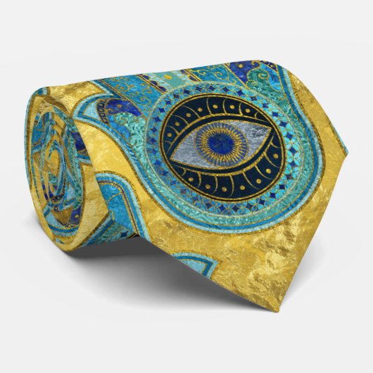 金ゴールドの装飾的なHamsa手パターン ネクタイ (ロール)