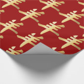 金ゴールドの記号の深紅の中国のなヒツジのヤギのラム ラッピングペーパー (角)