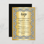 金ゴールドの記念祭|のダイヤモンド結婚式|記念日RSVP 出欠カード (正面/裏面)
