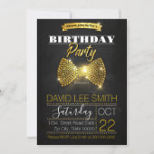 金ゴールドの誕生会のダイヤモンドの弓タイ 招待状 (正面)