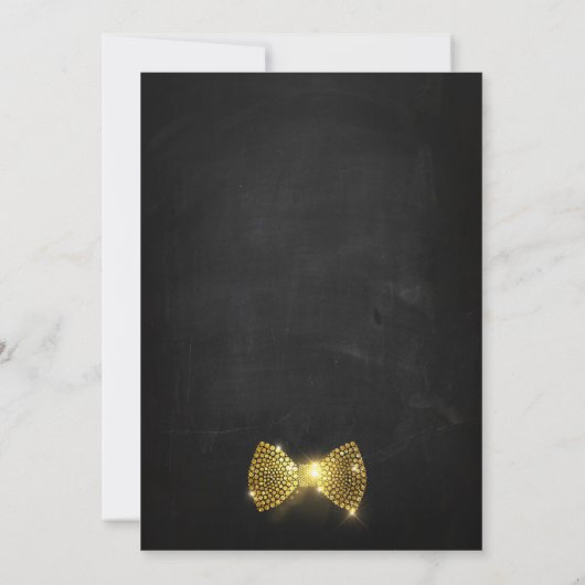 金ゴールドの誕生会のダイヤモンドの弓タイ 招待状 (裏面)