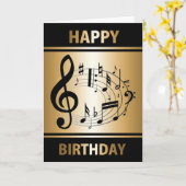 金ゴールドの誕生日の楕円形の形の黒い音符 カード (黄色い花)