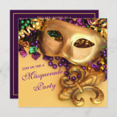 金ゴールドの謝肉祭の仮面舞踏会のパーティの招待状 招待状 (正面/裏面)