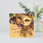 金ゴールドの謝肉祭の仮面舞踏会のパーティの招待状 招待状 (スタンド正面)