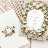 金ゴールドの豪華なカフェイクラ結婚リリ 招待状