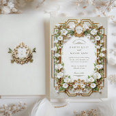 金ゴールドの豪華なカフェイクラ結婚リリ 招待状