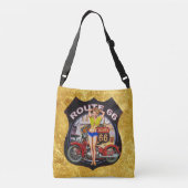 金ゴールドの質のアメリカのルート66のオートバイ クロスボディバッグ (裏面)