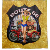 金ゴールドの質のアメリカのルート66のオートバイ シャワーカーテン (正面)