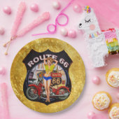 金ゴールドの質のアメリカのルート66のオートバイ ペーパープレート (パーティー)