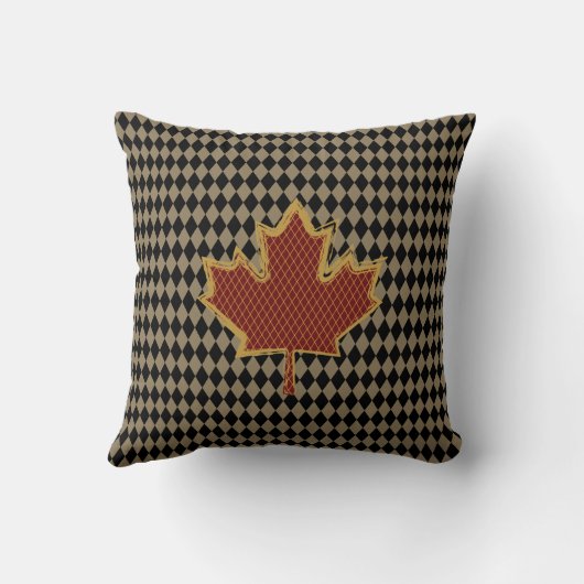 金ゴールドの赤いカナダのカエデの葉 クッション (裏面)