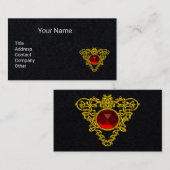 金ゴールドの赤いルビーブラック付きケルトハートジュエル 名刺 (正面/裏面)