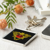 金ゴールドの赤いルビー玉付きケルトハート宝石 キーホルダー (側面)