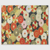 金ゴールドの赤い白い日本の着物フローラの切り離し ラッピングペーパー (フラット)