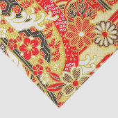 金ゴールドの赤い白い日本の着物フローラの切り離し 薄葉紙 (詳細)