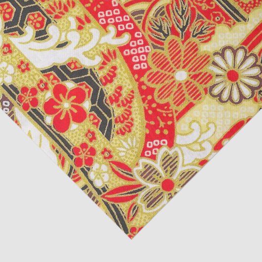 金ゴールドの赤い白い日本の着物フローラの切り離し 薄葉紙 (詳細)