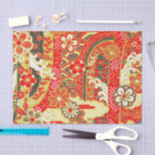 金ゴールドの赤い白い日本の着物フローラの切り離し 薄葉紙 (クラフト)