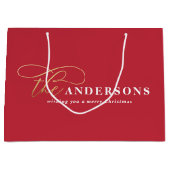 金ゴールドの赤い素朴モダンなミニマルクリスマス ラージペーパーバッグ (正面)