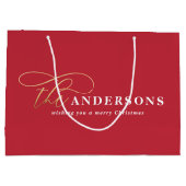 金ゴールドの赤い素朴モダンなミニマルクリスマス ラージペーパーバッグ (裏面)