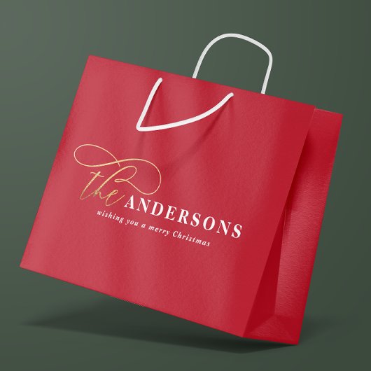 金ゴールドの赤い素朴モダンなミニマルクリスマス ラージペーパーバッグ