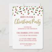 金ゴールドの赤い緑のグリッターの紙吹雪のクリスマス・パーティ 招待状 (裏面)
