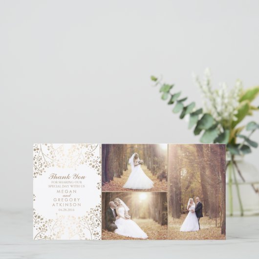 金ゴールドの赤ちゃんの息のエレガントな結婚式の写真ありがとう サンキューカード (スタンド正面)