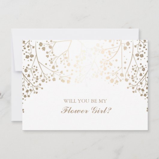 金ゴールドの赤ちゃんの息結婚の花の女の子招待状 招待状 (正面)