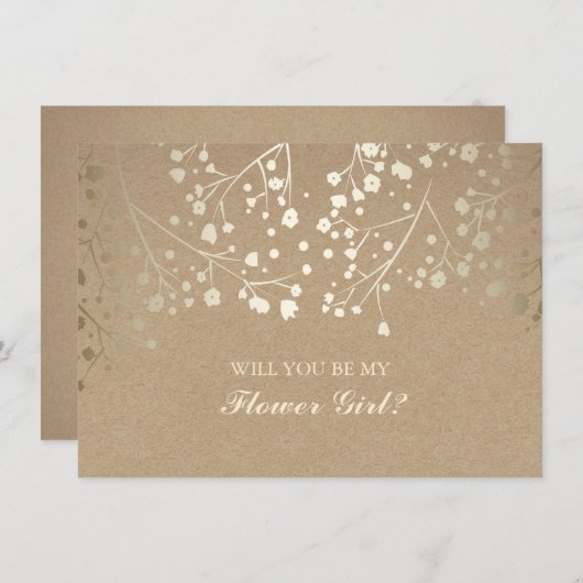 金ゴールドの赤ちゃんの息結婚の花の女の子招待状 招待状 (正面/裏面)