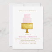 金ゴールドの赤面のピンクのウエディングケーキのブライダルシャワー 招待状 (正面)