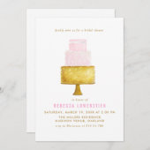 金ゴールドの赤面のピンクのウエディングケーキのブライダルシャワー 招待状 (正面/裏面)