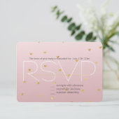 金ゴールドの赤面のピンクのグラデーションなハートRSVP 出欠カード (スタンド正面)