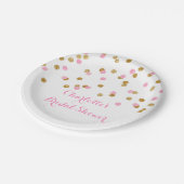金ゴールドの赤面のピンクの紙吹雪のブライダルシャワーのプレート ペーパープレート (アングル)