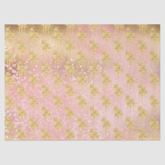金ゴールドの赤面のピンクの魔法のユニコーン 薄葉紙 (正面)