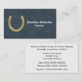 金ゴールドの蹄鉄の蹄鉄工が付いている青いデニム 名刺 (正面/裏面)