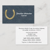 金ゴールドの蹄鉄の蹄鉄工が付いている青いデニム 名刺 (正面/裏面)