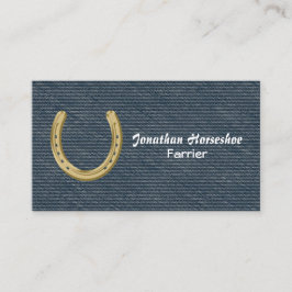 金ゴールドの蹄鉄の蹄鉄工が付いている青いデニム 名刺