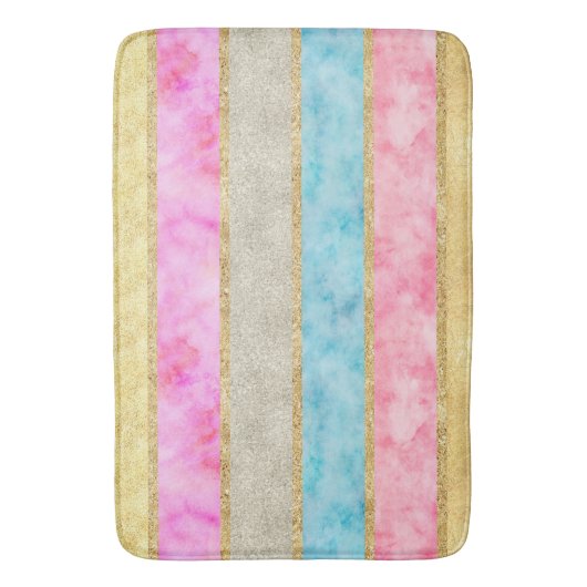 金ゴールドの輝きの水彩画は縞で飾ります バスマット (正面縦)