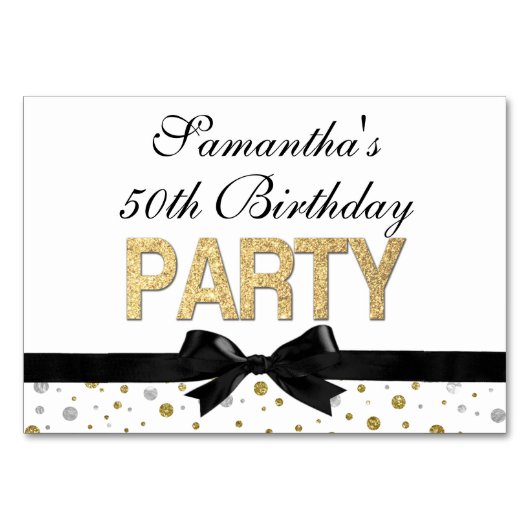 金ゴールドの輝きの紙吹雪の第50誕生会 テーブルナンバー (正面)