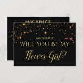 金ゴールドの輝く星は私の花の女の子カード 出欠カード (正面/裏面)