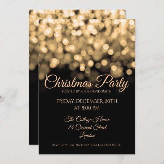 金ゴールドの輝エレガントきがクリスマスパーティー 招待状 (正面/裏面)