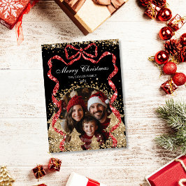 金ゴールドの輝エレガントきリボンクリスマスツリーの写真 招待状