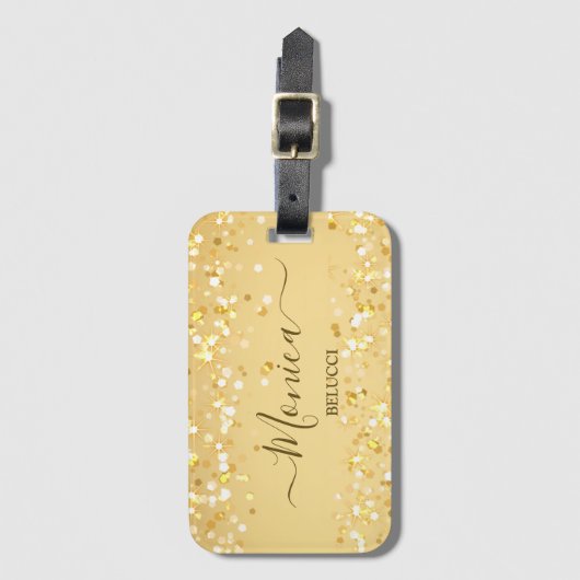 金ゴールドの輝パーソナライズされたき ラゲッジタグ (正面縦)