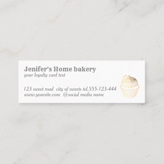 金ゴールドの輝モダンかしいカップケーキ自家製ベーカリー スキニー名刺 (裏面)