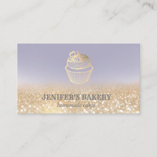 金ゴールドの輝モダンかしいカップケーキ自家製ベーカリー 名刺 (正面)