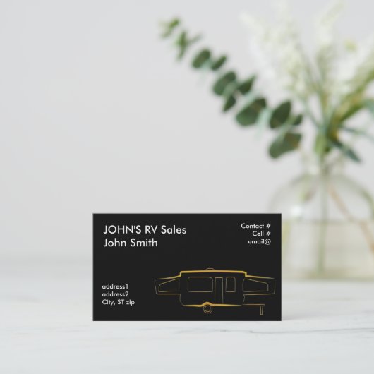 金ゴールドの輪郭によってはテントのトレーラーが現れます 名刺 (スタンド正面)