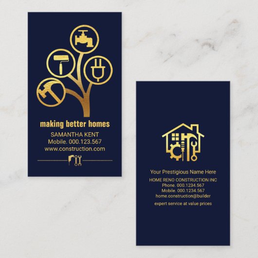 金ゴールドの道具木 名刺 (正面/裏面)