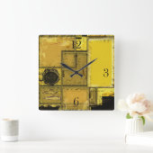 金ゴールドの都市抽象美術の時計の都市 スクエア壁時計 (ホーム)