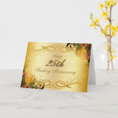 金ゴールドの金属の花の幸せな第25結婚記念日 カード (黄色い花)