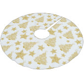 金ゴールドの金属木及び星のクリスマスパターン ブラッシュドポリエステルツリースカート (アングル)