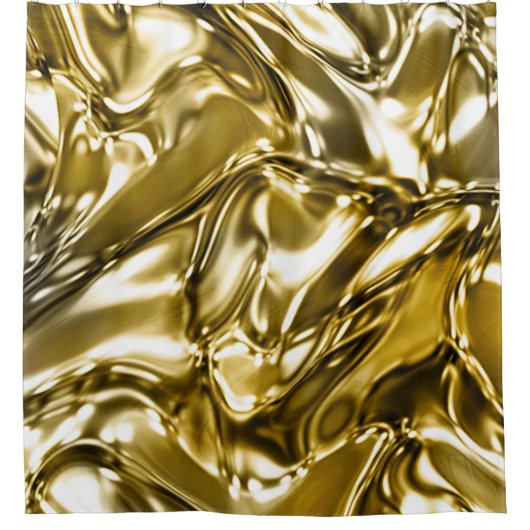 金ゴールドの金属波模様 シャワーカーテン (正面)